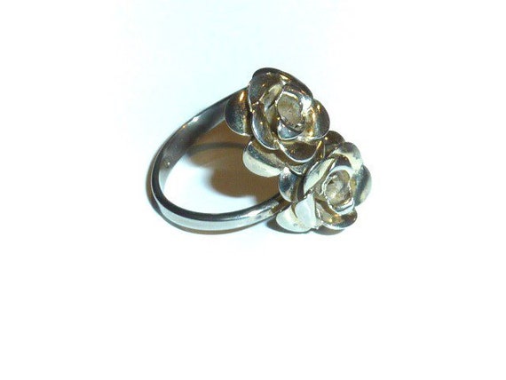 Vintage BEAU Sterling Flower Ring Double Rose Mid… - image 3