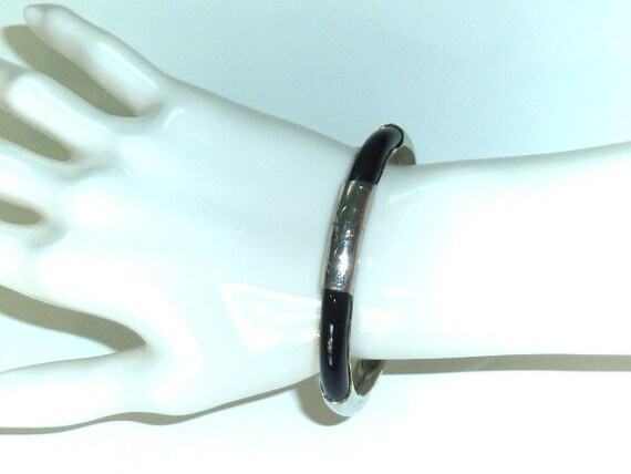 Vintage Black Onyx Sterling Silver Bracelet Chine… - image 3