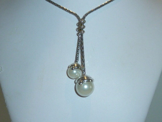 Vintage Brighton Pearl Lariat Necklace Earring Se… - image 2