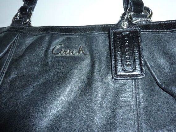Vintage Black Coach Purse All Leather Two Handle Shoulder Bag
