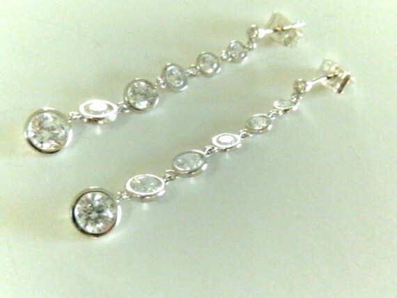 Vintage CRISLU Cubic Zirconia Dangle Earrings Clear Crystal