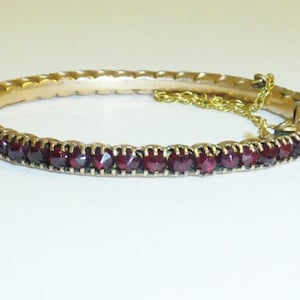 Antique Victorian Bohemian Garnet Bracelet Gold Filled Genuine Garnet Bangle ***SMALL WRIST SIZE***