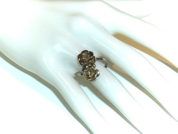 Vintage BEAU Sterling Flower Ring Double Rose Mid… - image 6