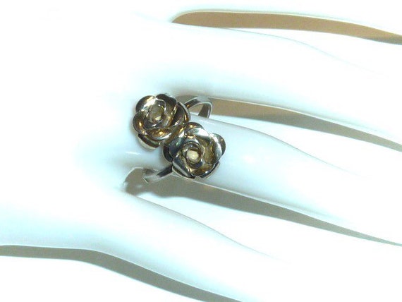 Vintage BEAU Sterling Flower Ring Double Rose Mid… - image 5
