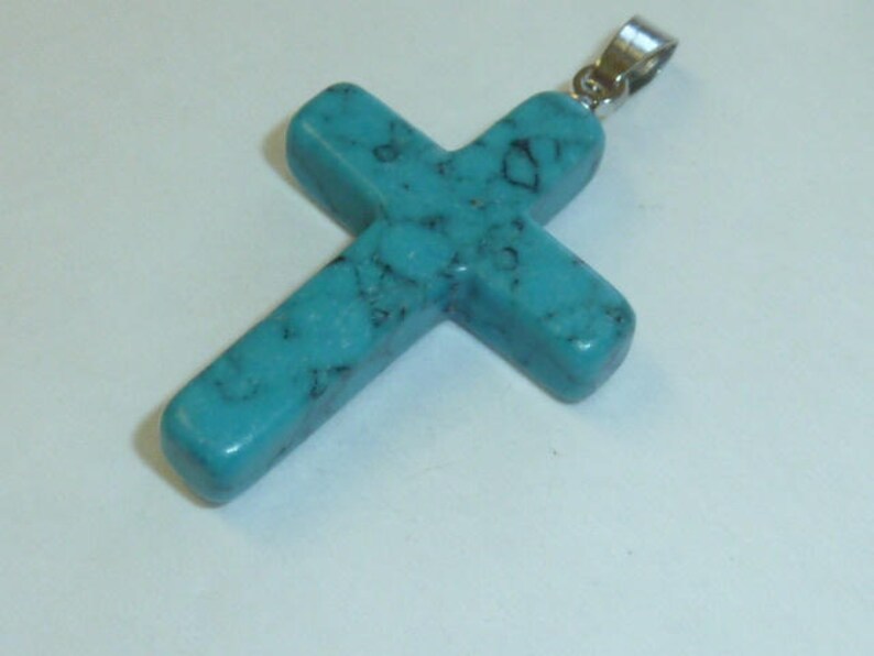 Vintage Blue Howlite Cross Pendant Natural Stone Necklace