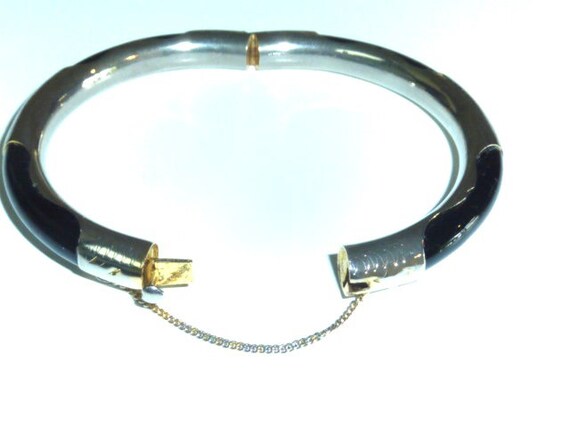 Vintage Black Onyx Sterling Silver Bracelet Chine… - image 4