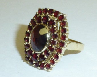 Bohemian Garnet Ring Vermeil Gold Over Silver Antique Victorian Czech Rose Cut Red Gemstone Cluster Ring Size 5