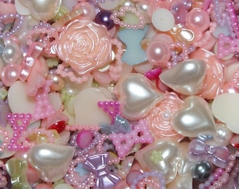 CandyCabsUK 50g Mixed Flatback Faux Half Pearls Cabochons DIY BULK BUY Baby Blue