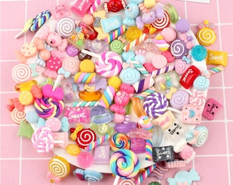 Sweetie Time Lollipops Flumps Macaroon Cakes Mixed Candy Resin & Clay Sweets Fake Flatback Food Dolls House Charms Cabochon Choose Amount