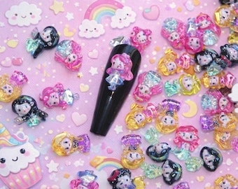 10 Pcs Mixed TINY Little Cartoon Princess Acrylic Nail Art Charms Resin Craft DIY