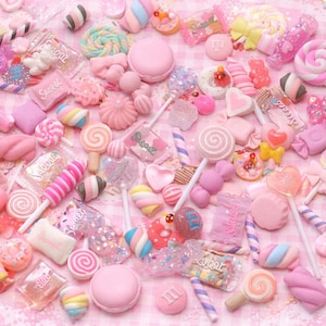 Pink Mix Candy Resin & Clay Lollipop Sweets Fake Flatback Food Charms Cabochon diy