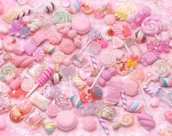 Pink Mix Candy Resin & Clay Lollipop Sweets Fake Flatback Food Charms Cabochon diy