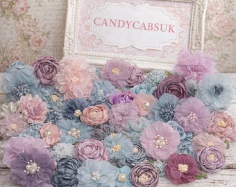 Mixed Assorted Colours Shabby Chic Pastel Faux Silk Satin Fabric Flowers for Craft Hair Bows 10 or 20