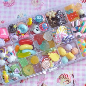 150Pcs Mixed Resin Sweeties Food Cakes Fake Donuts Ice cream Sweets PLUS Storage Box DIY Kit Cabochon Decoden Kawaii Flatback Craft