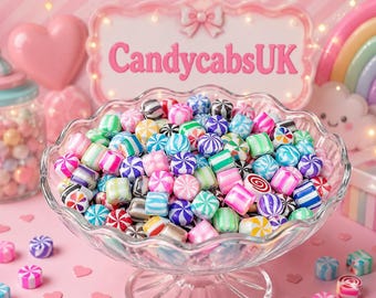 50 Pcs 3D Handmade Polymer Clay Cute Candy Sweets Swirl Balls Fake Food Charms Cabochon diy