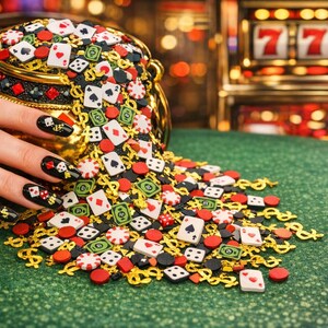 20g Bag Poker Night Mix Hearts Spade Club Diamond Dollars Bills Poker Chips Dice Playing Cards Polymer Clay Holo Nail Art Sequins Glitter