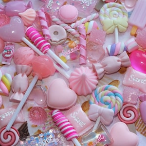 Pink Mix 10pcs Candy Resin & Clay Lollipop Sweets Fake Flatback Food Charms Cabochon diy