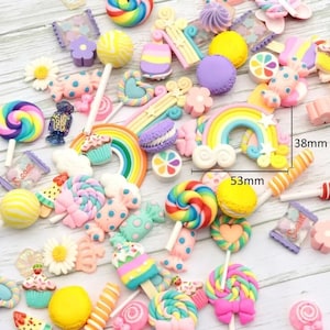 Rainbow Candy Mixed FAKE Sweets Lollipop Macaroon Resin & Clay Flatback 3D Dolls House Charms Cabochon Choose Amount