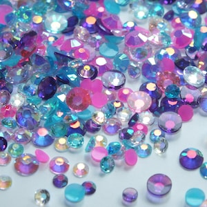 Unicorn Rainbow Mixed 1000pc Acrylic Resin JELLY Rhinestone Gems Nail 3mm-5mm