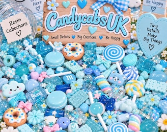 50 Pcs Blue Mixed Candy Resin & Clay Lollipop Sweets Fake Flatback Food Charms Cabochon DIY Choose Colour and Amount