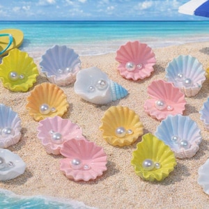 6pcs Exclusive Scallop Conch Seaside Shells with pearls inside Look so real 20mm-30mm 3D Not Flatback Resin Look like porcelain