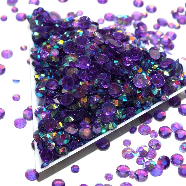 Purple Violet Sparkle Mixed 1000pc Acrylic Resin JELLY Rhinestone Gems Nail Art
