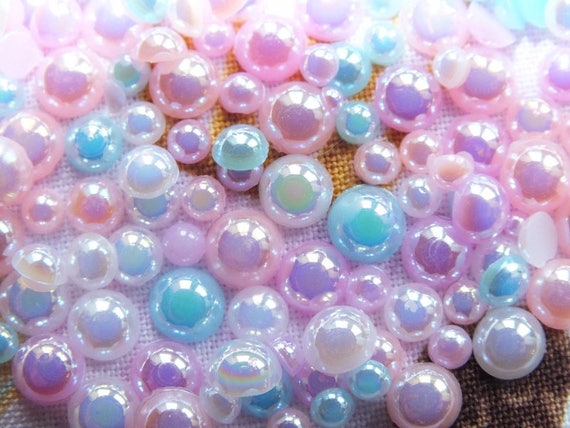 CandyCabsUK 50g Mixed Flatback Faux Half Pearls Cabochons DIY BULK BUY Baby Blue