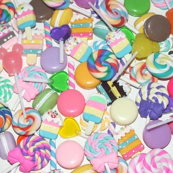 CandyCabsUK Handmade Mixed Clay / Resin Cabochons Saupoudrer Garniture Macarons Lollipops Mix