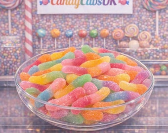 New! REALISTIC Fake Prop "Sugar" Coated Frosted Jelly Mixed Candy Resin Flatback 3D Sweets Wiggley Worms Look so real 30mm NOT EDIBLE