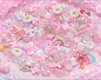50 Pcs Mixed Tiny Pink & White Mix Bows Flowers Bear Shells Nail Art Charms Resin Craft DIY