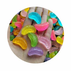 Vente en gros, achat en gros de 100 faux accessoires de gelée, bonbons, faux aliments, bonbon mélangé, résine, dos plat 3D, 17 mm x 30 mm