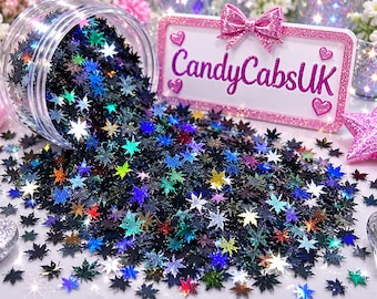 20g Black AB Iridescent Weed Leaf Cannabis Nail Art Glitter Slime Sequins Craft DIY UV