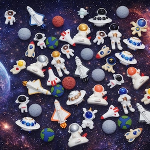 Ruimte Man Raket Astronaut Planeet Aarde Maan Mars Saturnus UFO Hars plaksteen Charms Cabochon gemengd Decoden VK