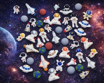 Kosmiczny Człowiek Rakieta Astronauta Planeta Ziemia Księżyc Mars Saturn UFO Żywiczne zawieszki z płaskim tyłem Kaboszon Mieszane Dekoden UK