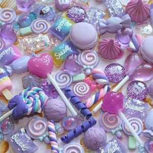 Lecca lecca di caramelle in resina e argilla, lilla e viola, 10 pezzi, finti ciondoli per cibo con retro piatto, cabochon fai da te