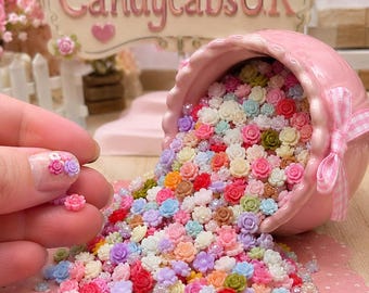 500 Pcs SUPER TINY 4,5,6Mmm Pastel & Bright pearlescent Mixed Resin Roses Flower For Nail Art Charms Resin Craft DIY