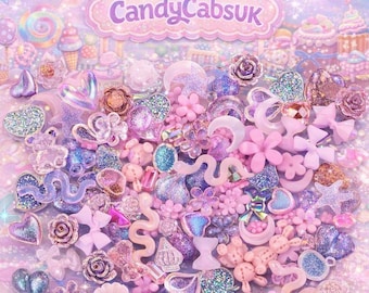 50 Pcs Mixed Tiny Pink Bows Flowers Bear Shells Nail Art Charms Resin Craft DIY