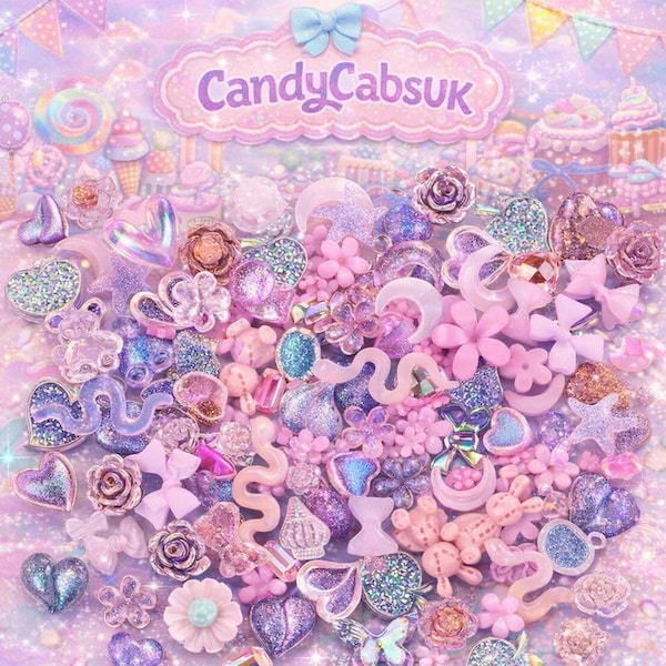 50 Pcs Mixed Tiny Pink Bows Flowers Bear Shells Nail Art Charms Resin Craft DIY