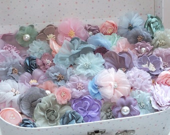 Shabby Chic Faux Silk Satin Lace Fabric Flowers for Craft Hair Bows 10 or 20 Sew Or Glue On