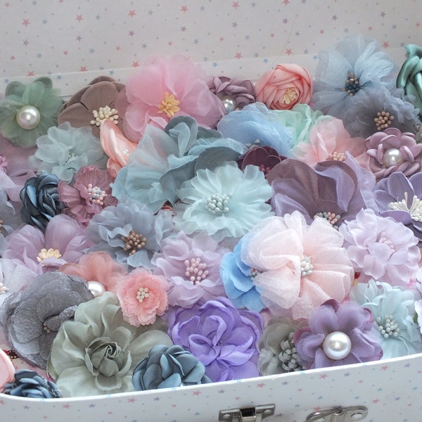 Shabby Chic Faux Silk Satin Lace Fabric Flowers for Craft Hair Bows 10 or 20 Sew Or Glue On