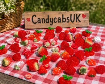 20 Pcs Summer Fruits Mixed Juicy Red/Pink Cherry & Strawberry Resin Cabochons Flatback Cherries Strawberries 10mm-25mm 3D