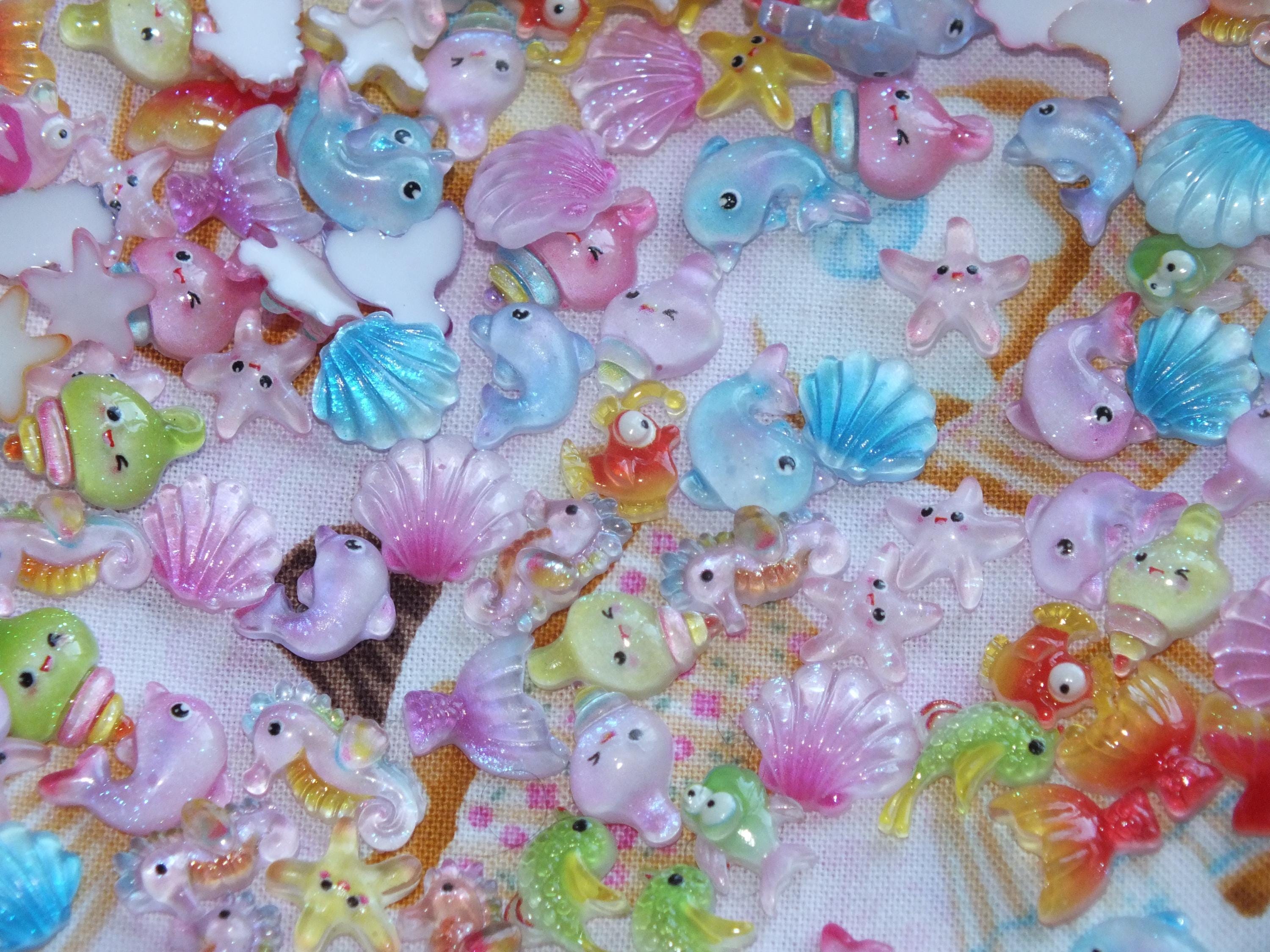 50 Pcs Mixed "under the sea" Tiny Cartoon Mermaid Starfish Shells Dolphin Fish Turtle Nail Art Charms Resin Craft DIY