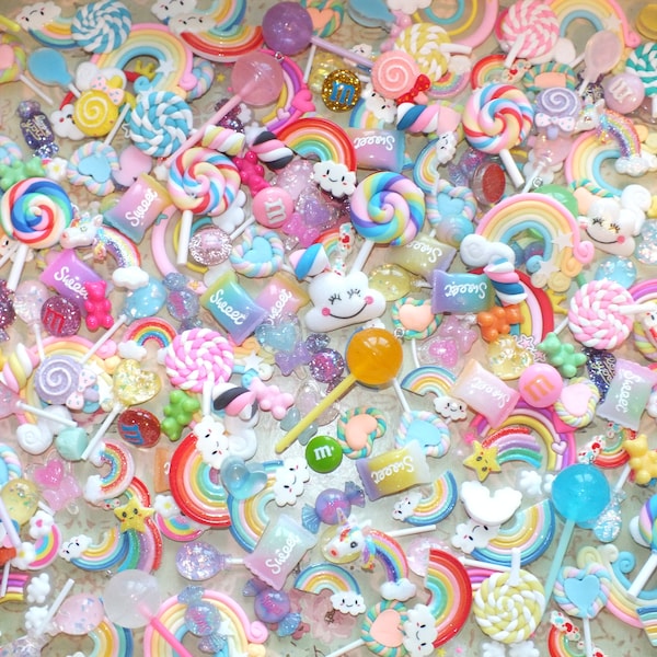 Candy land Fun Mixed Candy Resin Sweets Fake Flatback Food Dolls House Charms Cabochon Choose Amount rainbow