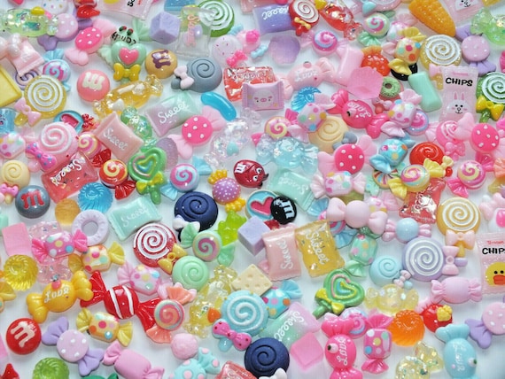50pcs Resin Cartoon Cabochon Flatback Girls Fun Sweetie Candy Cute Charms  Mixed DIY