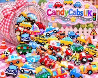 New Designs Mixed Transport Cars Boats Police Digger Tractor Bus Train Plane Lorry Rocket Resin Flatback Cabochon DIY Choose Amount