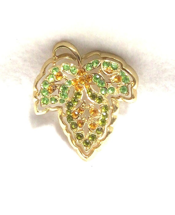 Yellow and Green Leaf Brooch - image 1