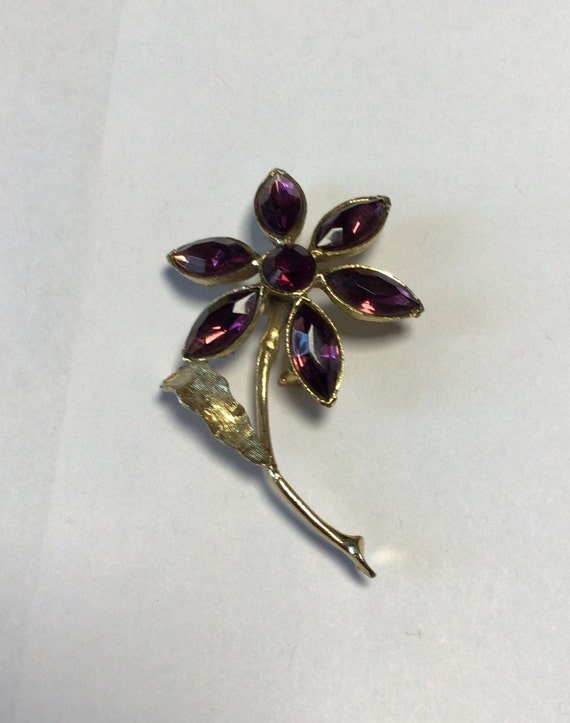 Vintage Purple Flower Brooch - image 2