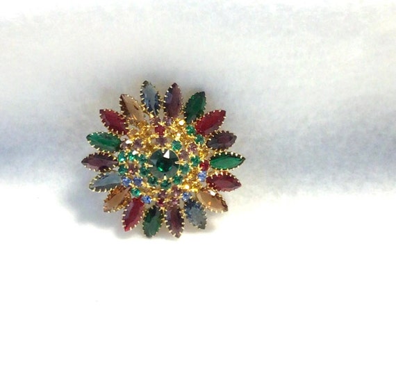 Multi Colored Prong Set Brooch - image 1