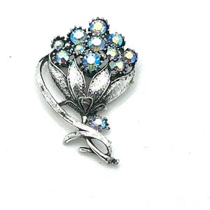 Vintage Blue Ab Flower Brooch