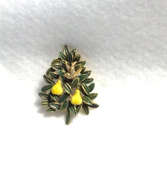 Partridge in Pear Tree Brooch signed Cadoro - image 1